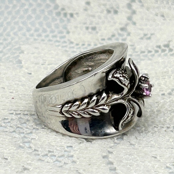 Vintage 925 Selling Silver Wide Band Flower and Vine Ring Size 5 1/2 ~ 5.5 - Picture 4 of 13